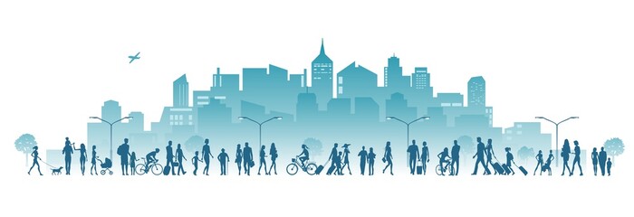 city and crowd of people vector illustration