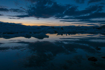 Sunset on Jökulsárlón glacial lake in Iceland