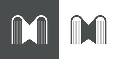 Logotipo con letra M con libros en gris y blanco