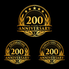 200 years anniversary set. 200th celebration logo collection. Vector and illustration. 
