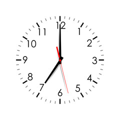 Clock dial shows 7:00. Vector illustration