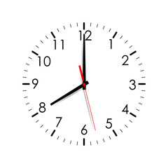 Clock face isolated on white background. 8 o'clock. Vector illustration