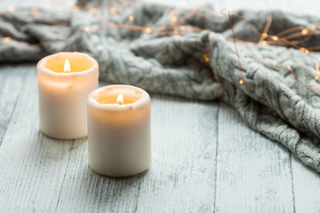 Two Candles Sweater Wooden Table Lights Garland
