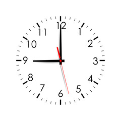Clock face mock up isolated on white background. 9 o'clock. Vector illustration