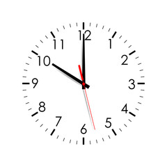 Clock face isolated on white background. 10 o'clock. Vector illustration