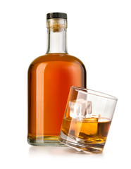 whiskey bottle with glass