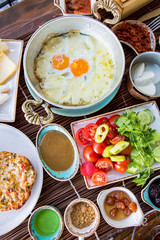 Traditional Delicious Turkish breakfast. Travel concept photo.