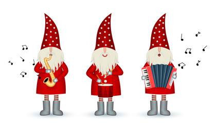 Set Christmas vector card music Santa Claus on white background