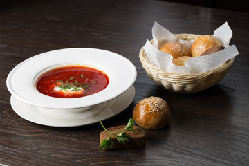 bowl of soup with bread