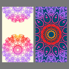 Invitation or Card template with floral mandala pattern. The front and rear side. Vector illustration.