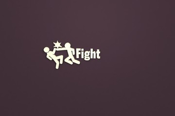 Obraz premium 3D illustration of Fight, yellow color and yellow text with brown background.
