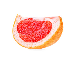 Ripe slice of pink grapefruit isolated on white background