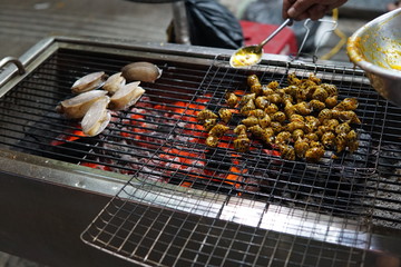 Barbecue Fire Grill, Shellfish molluscs seashells, oysters delicacies