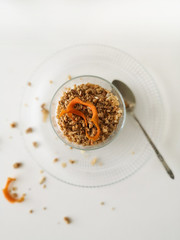 top view of homemade granola in a glass
