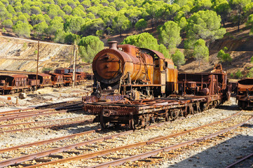 Rusty locomotive in the mine of Rio Tionto