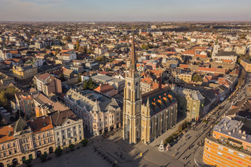 Aerial view of Novi Sad catholic cathedral - obrazy, fototapety, plakaty