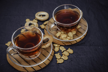 A cup of tea on a dark background