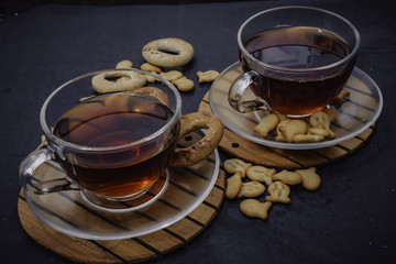 A cup of tea on a dark background