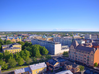 Beautiful summer cityscape view of Finnish town Vaasa by the Baltic Sea.