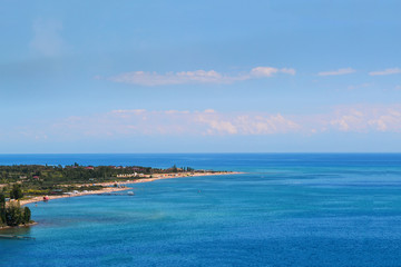 View of the salt lake Issyk-Kul and the horizon. Kyrgyzstan