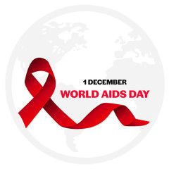 1 December World Aids Day, world background ribbon and text