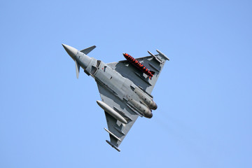 Fototapeta na wymiar A Typhoon fighter jet is taking off