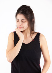 Fototapeta premium Sad emotional girl on a light background