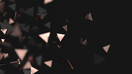 Abstract triangle particles. Pink gold and black