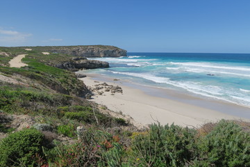 Strand mit türkisem Wasser bei Sonnenschein in Australien
