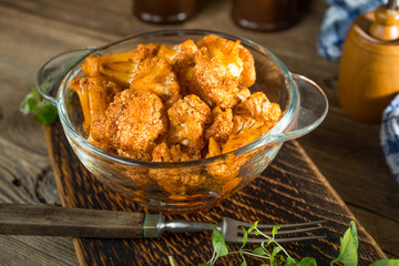 Cauliflower rosettes in a herbal marinade.