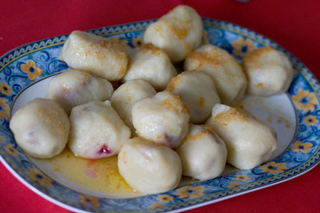 Polish potato dumplings fruit filled.