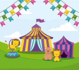 circus tent with garlands and cute animals