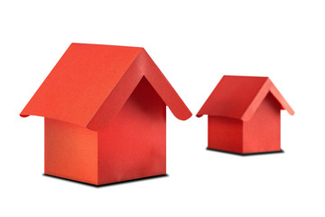 Estate concept, paper house on isolated white background with shadow. Idea for real estate concept, personal property and family house.