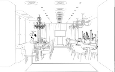 Obraz premium restauracja, ilustracja 3d, szkic, konspekt