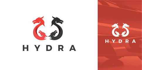 Modern Black and Red Silhouette Of Hydra Dragon Symbol Icon - obrazy, fototapety, plakaty