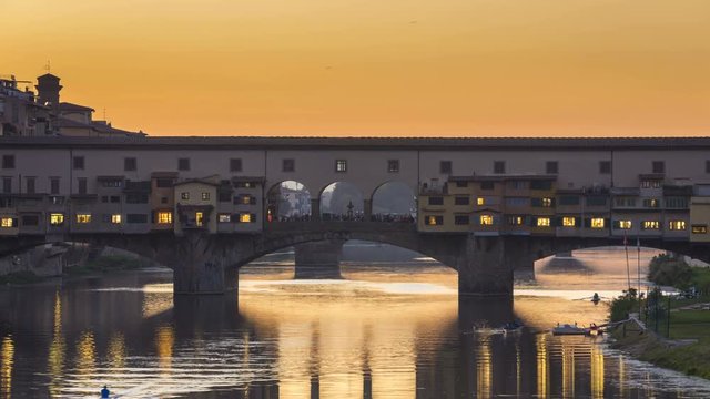 Timelapse Video of Ponte Vecchio at sunset, Florence, Tuscany, Italy. Close up.