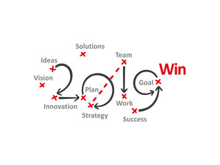 Win New Year 2019 word cloud red marks white background vector