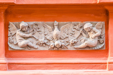The decoration on the facade of the building in Pecs
