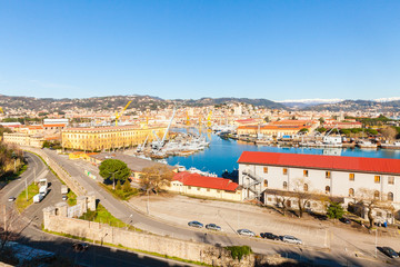 Fototapeta na wymiar panoramic view on La Spezia harbor Italy