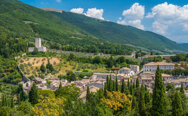 Fototapeta na wymiar Panoramic view in Assisi with the Rocca Minore. Umbria, Italy.