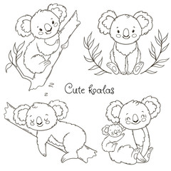 ПечатьSuper cute koala bears. Coloring book page for childrens. © Евгения Прусакова