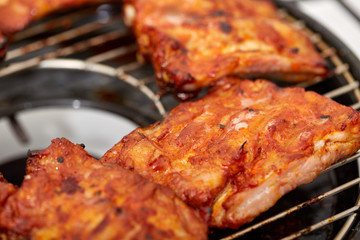 Pork spare ribs barbecued