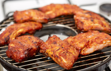 Pork spare ribs barbecued