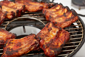 Pork spare ribs barbecued