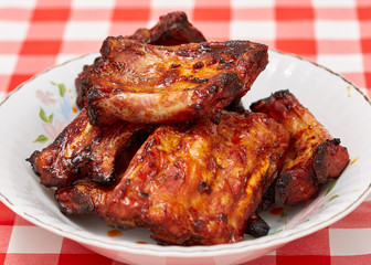 Pork spare ribs barbecued