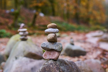 Stones arranged zen-like by the river