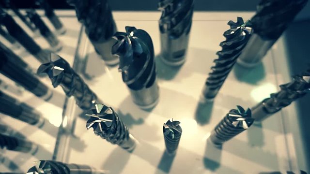 Set of mills for the machine with CNC. Shot in motion
