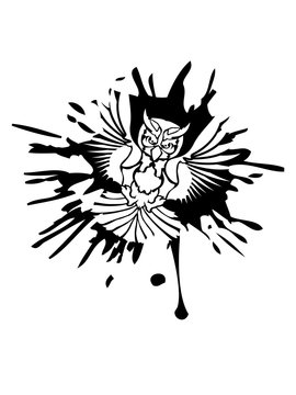 tropfen farbe klex farbklex eule tattoo uhu fliegen vogel cool design federn raubvogel nacht sch&ouml;n clipart logo