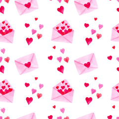 seamless watercolor pattern for Valentine's day with letters and hearts. ideal for packaging paper, fabric, backgrounds, Wallpaper