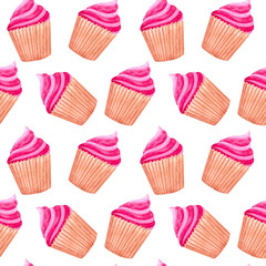 seamless watercolor pattern for Valentine's day with cakes. ideal for packaging paper, fabric, backgrounds, Wallpaper